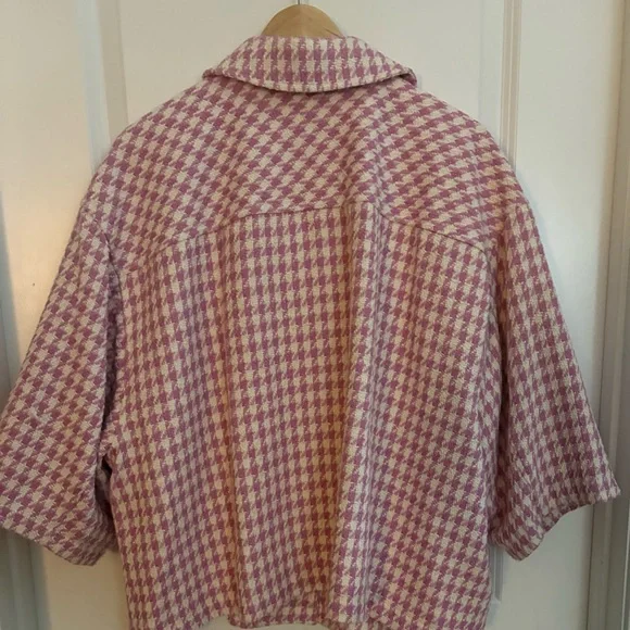 CeCe Pink & Cream Houndstooth Jacket with Crystal Buttons 2X - Picture 7 of 7